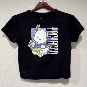 Sanrio Bioworld Pochacco Cropped Top Shirt Black Juniors Size Large Short Sleeve
